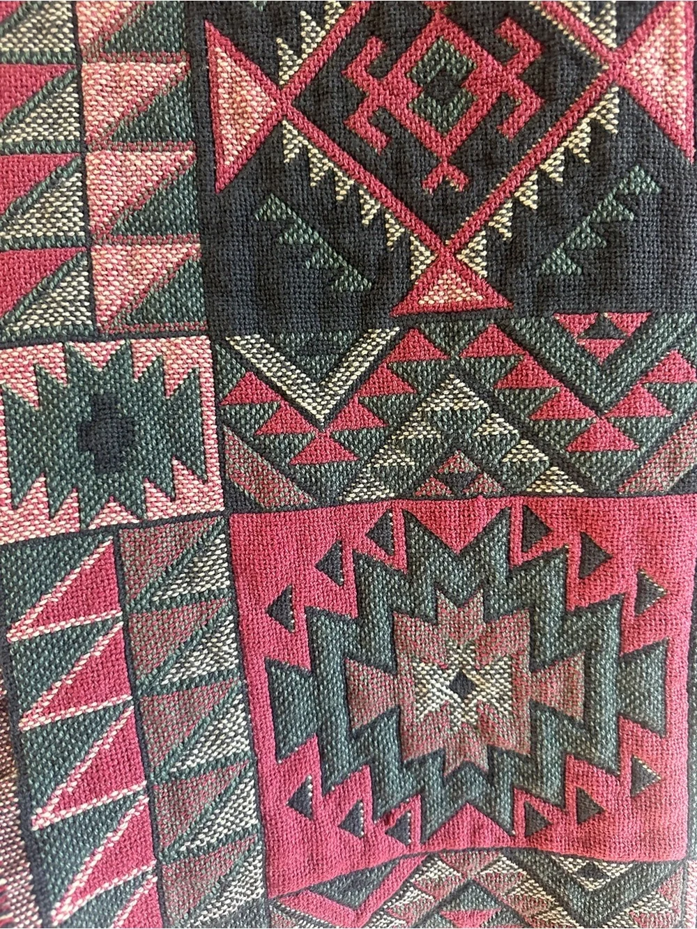 Vintage Goodwin Weavers Southwestern Geometric Cotton Throw Blanket Fringe USA